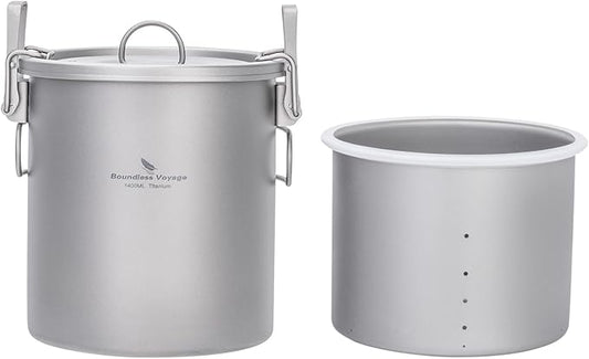 Boundless Voyage Titanium Rice Cooker Camping Cooking Pot Ultralight Camping Cookware Set for Kitchen, Hiking, Picnic, Travel Ti-2093