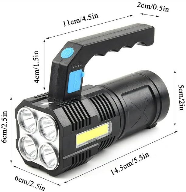 LED Flashlight USB Rechargeable, High Lumens Tactical Light with Sidelight, 4X LED, Zoomable, Handheld Super Brightest Flashlights, Portable Torch for Outdoor Camping Home Emergency Lantern