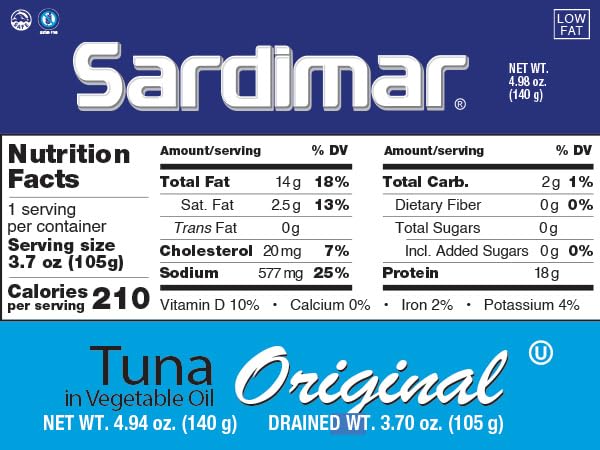 Sardimar Chunk Light Tuna ( Original - Pack of 6 ) - Ready to eat meals in can