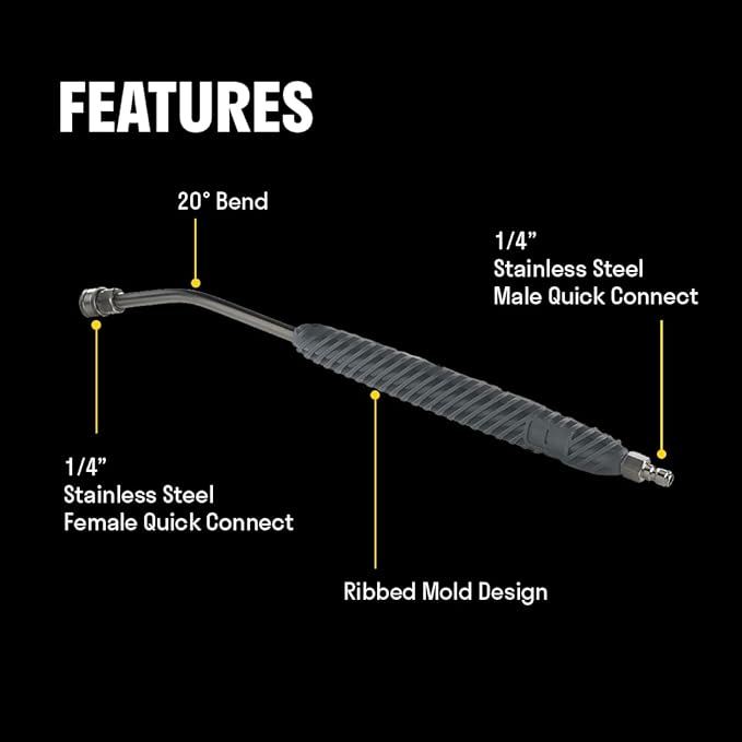 ACTIVE Pressure Washer Lance with 20°, 304 Stainless Power Washer Extension Wand for Car Wash - Electric & Gas Pressure Washer Short Gun Wand Replacement - Pressure Washer Accessories & Attachments