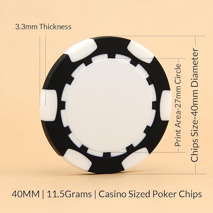 40mm Custom Poker Chips with Your Text,Logo or Design for Weddings, Anniversaries, Parties, Corporate Events and Fundraisers,100 Full Color 11.5 Gram Casino Sized Poker Chips