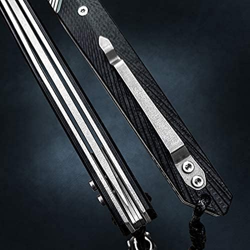 Folding Knife with Clip, 14C28N Steel Tanto Blade, Non-slip Titanium Alloy Handle Lightweight EDC Gentleman's Pocket Knife with Sheath for Belt