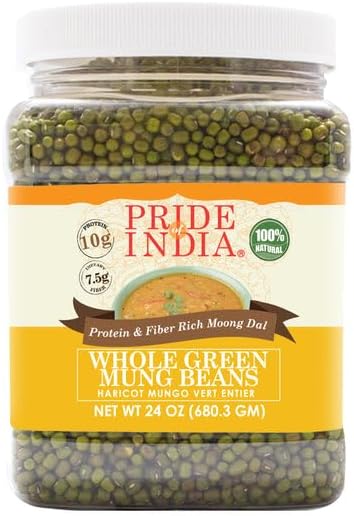 Pride Of India - PACK of 6 - Indian Whole Green Mung Gram - Protein & Fiber Rich Moong Whole, 1.5 Pound Jar