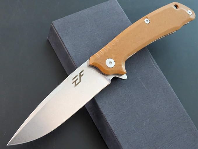 Eafengrow EF223 Folding Knife D2 Blade with G10 Handle Multi Pocket Knife Survival Outdoor Camping Survival (brown)