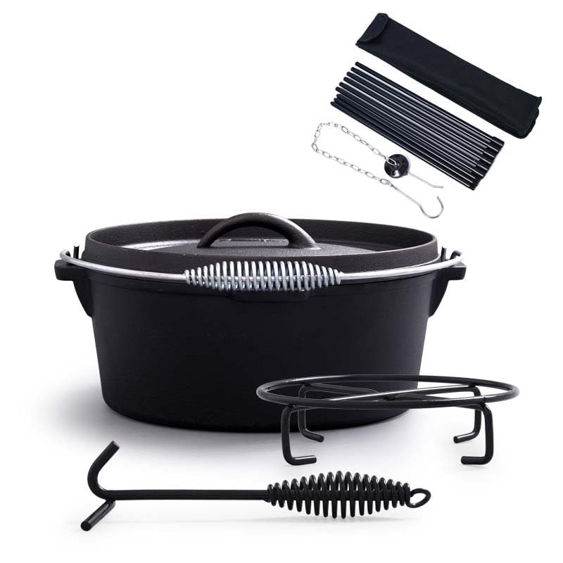 4.5Qt camping dutch oven with lid，cast iron dutch oven，Lifter Handle，Camping Tripod，Cast Iron