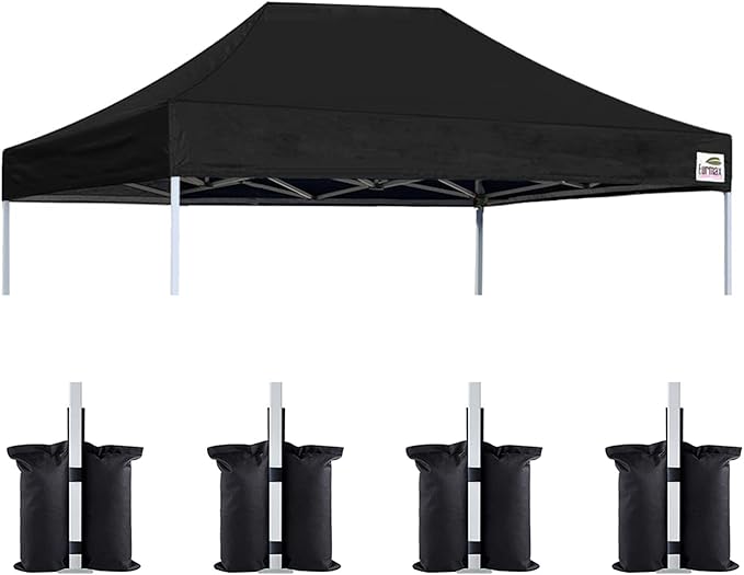 Eurmax USA Pop Up Canopy Replacement Canopy Tent Top Cover, Instant Canopy Top Cover ONLY,Bonus 4PC Pack Weight Bag (8x12, Black)