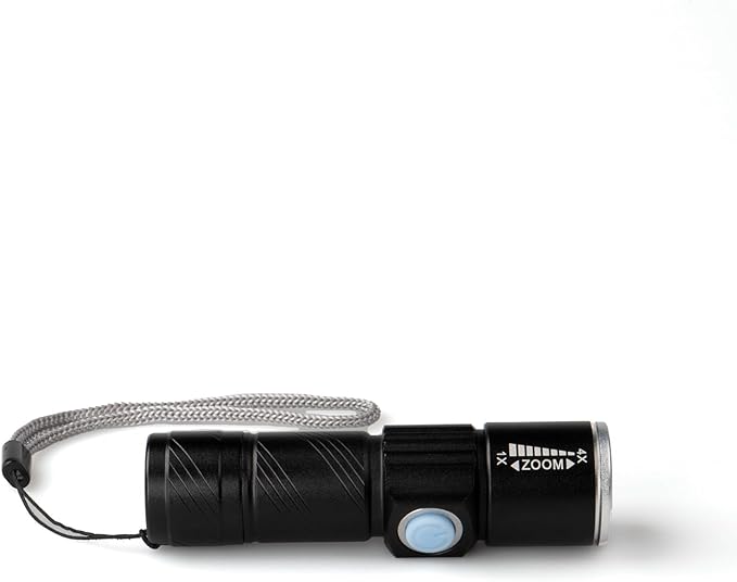 West Coast Paracord LED Flashlight, 3 Modes, Adjustable Zoom Focus, USB Rechargeable, Portable EDC Tactical Light, Bright 200 Lumens, Long Battery
