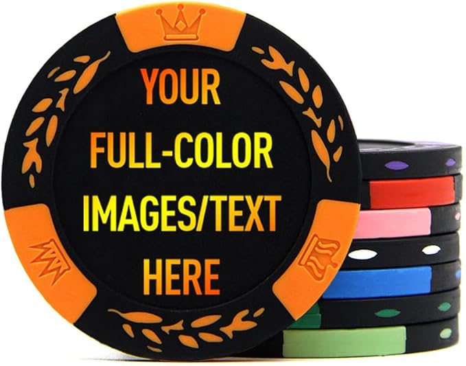 100 Premium Clay Poker Chips, Customized Your Image and Text, 11.5 Gram Casino Chips for Texas Hold’em, Blackjack Gambling