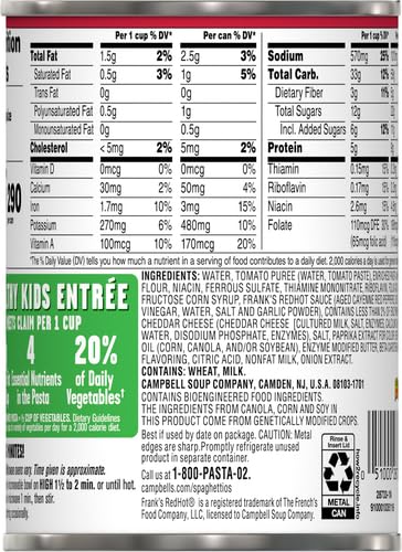 SpaghettiOs Spicy Original made with Frank's RedHot, Canned Pasta, 15.8 OZ Can (Pack of 6)