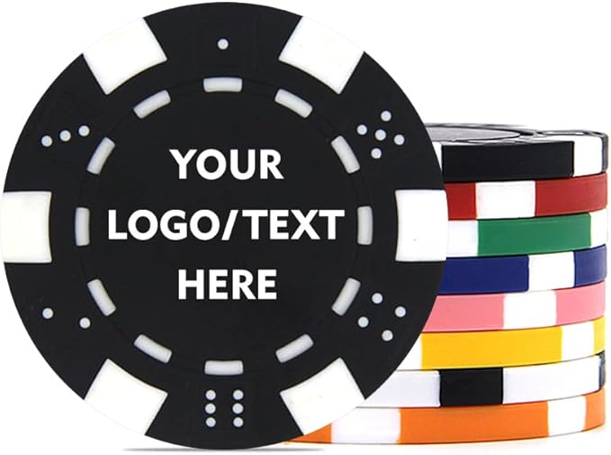 100 Custom Dice Striped Poker Chips, Print Your Text, Logo or Design, Casino Sized Chips for Texas Hold'em, Blackjack, Tournaments, Card Clubs