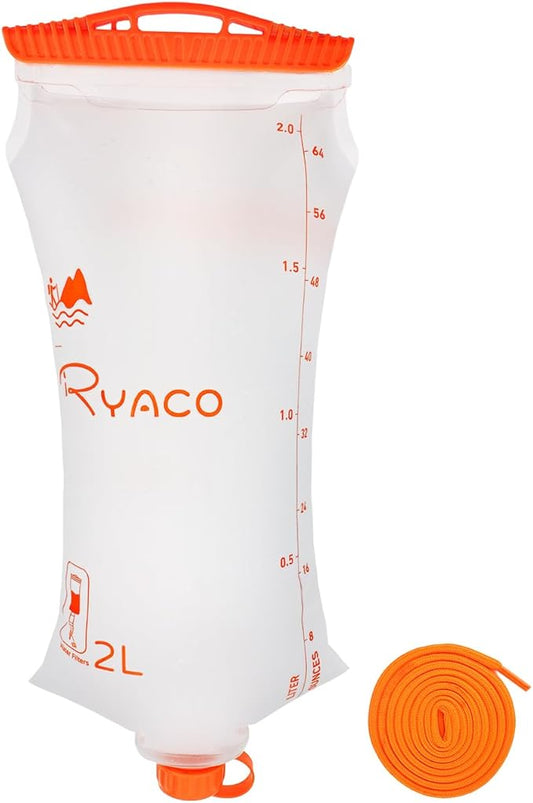 Ryaco Water Bag 2L Compatible with Sawyer Squeeze Water Filter, Outdoor Water Container, Water Filter Bag with Durable TPU Material Collapsible Hydration Canteens for Camping Hiking Cycling Fishing