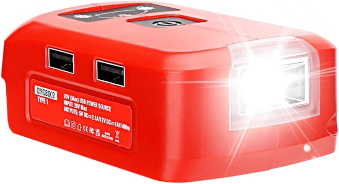 Battery Adapter Charger for Craftsman V20 Li-ion Battery, Power Source with 3W 140LM LED Light, 2 USB Ports, 12V DC Port Flashlight Worklight Outdoor Camping Lantern Light