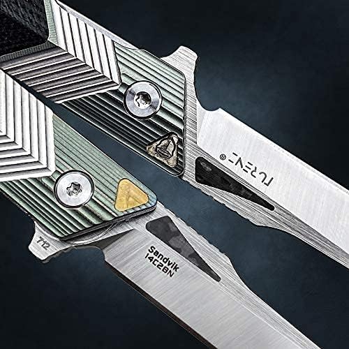 Folding Knife with Clip, 14C28N Steel Tanto Blade, Non-slip Titanium Alloy Handle Lightweight EDC Gentleman's Pocket Knife with Sheath for Belt