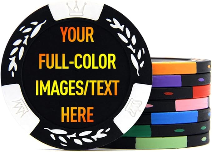 100 Premium Clay Poker Chips, Customized Your Image and Text, 11.5 Gram Casino Chips for Texas Hold’em, Blackjack Gambling