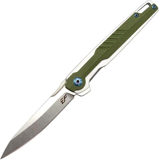 Eafengrow EF942 EDC Folding Knife, D2 Steel Blade Titanium Plating & G10 Handle,Pocket Clip with Frame Lock EDC Pocket Flipper Knife for Camping Hiking Survival Outdoor(Green)