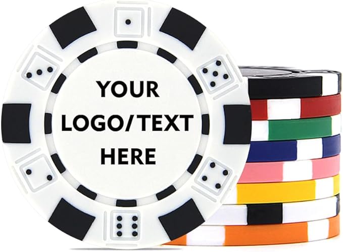 100 Custom Dice Striped Poker Chips, Print Your Text, Logo or Design, Casino Sized Chips for Texas Hold'em, Blackjack, Tournaments, Card Clubs