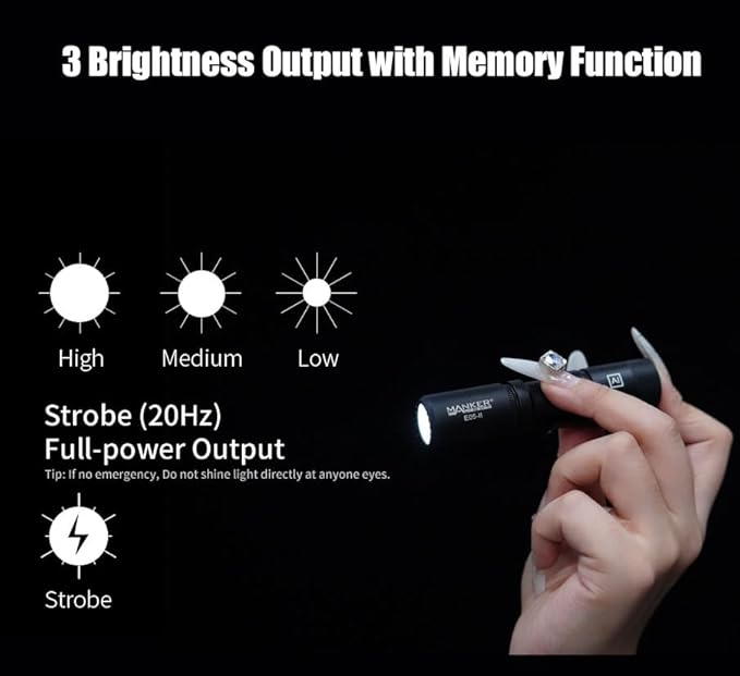 Manker E05 II High Output EDC Flashlight Eeay to Carry, for Camping, Hiking (Black, 1300 Lumens 6500K Cool White)