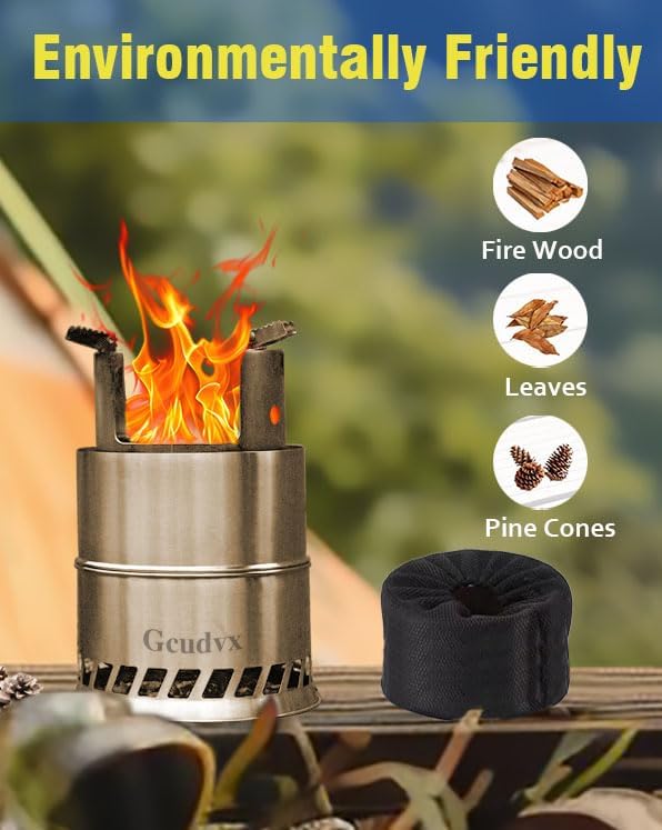Mini Wood Burning Camping Stove Windproof Anti-Slip Portable Stainless Steel Wood Burning Compact for Outdoor Cooking Backpacking Survival