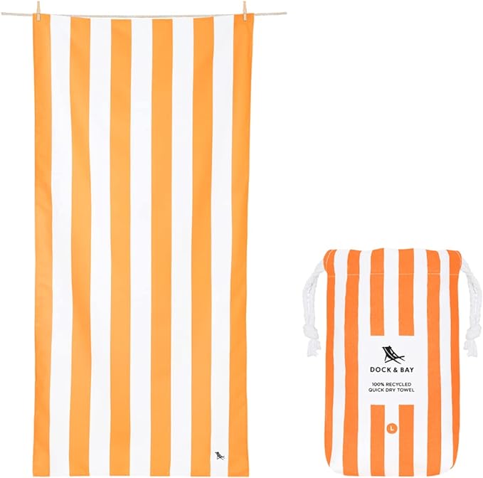 Dock & Bay Beach Towel - Quick Dry, Sand Free - Compact, Lightweight - 100% Recycled - Includes Bag - Cabana - Ipanema Orange - Extra Large (200x90cm, 78x35)