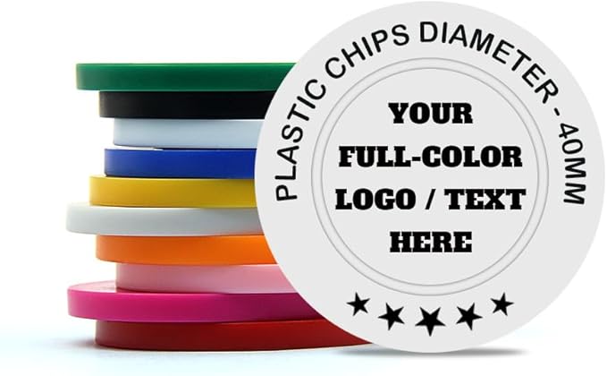 500 Custom Poker Chips Plastic Tokens,40mm/1.57in Diameter,Imprint Full-Color with Your Logo,Text or Images for Drink Bar,Wedding,Event,Company Advertise