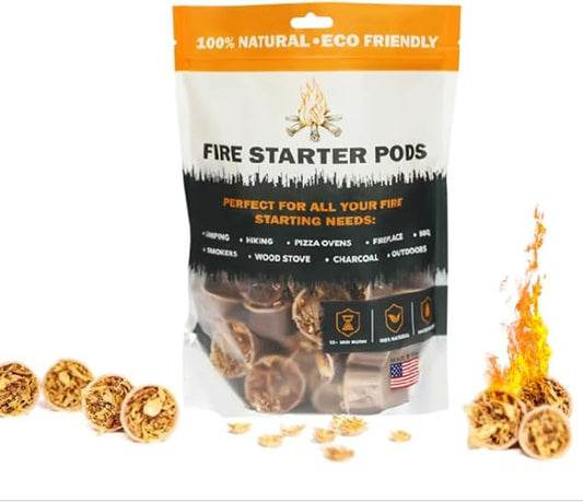 Quick to Light Fire Starter Pods for Fireplaces, Camping,Grill | 15+ Minutes Burntime, Fire Starters Made in USA (Pack of 50)
