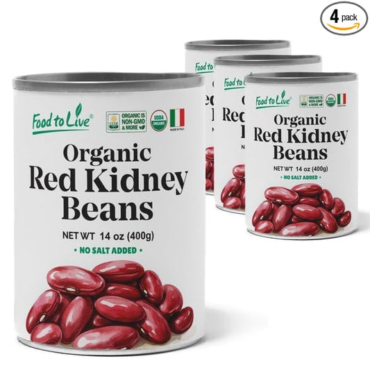 Food to Live Organic Italian Red Kidney Beans, 14 oz (Pack of 4) – Unsalted, Non-GMO, Vegan. Ready to Eat. Perfect for Salads, Soups, Pasta e Fagioli. Wholesale