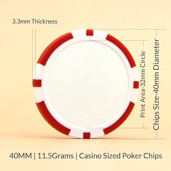 100 Custom 11.5 Gram Texas Hold 'em Chips, Upload Your Photo, Text, Logo or Image, for Card Club, Bar Tokens or Golf Club