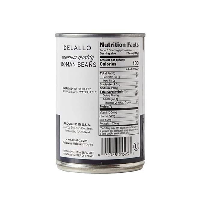 DeLallo Roman Beans, Borlotti Beans for Soups, Salads, and Dips, Non-GMO, Kosher, No Preservatives, Tender Creamy Texture, 15.5 oz Can, (6 Pack)