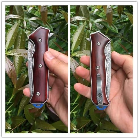 ALBATROSS Premium Damascus Folding Knife - EDC Pocket Knife with Cocobolo Wood Handle, 3.5" Blade, Liner Lock System - Outdoor Camping Hunting Survival Tool - Gift for Men-HGDK001