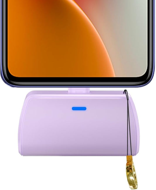 WAVYPO Keychain Portable Charger 2500mAh, USB-C Cell Phone Portable Power Bank, Compatible for iPhone 16/15/15 plus/15 pro/15 pro Max/Android/Samsung/Moto/LG (Purple)