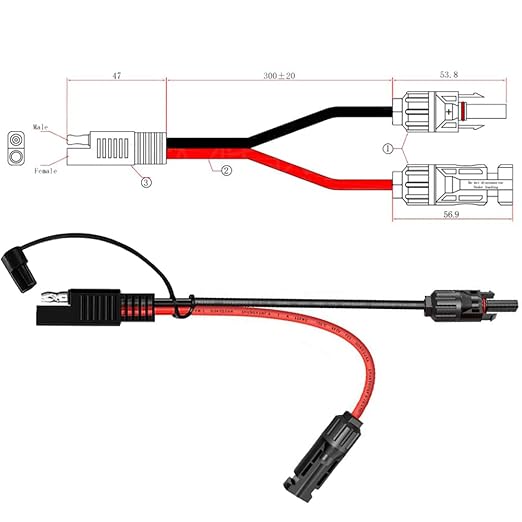 2Pcs 1FT 10AWG Solar Panel Connector Cable, SAE to MC-4 Male Female Adapter PV Extension Cable with SAE Polarity Reverse Adapter for RV Caravan Solar Panel Battery Charger
