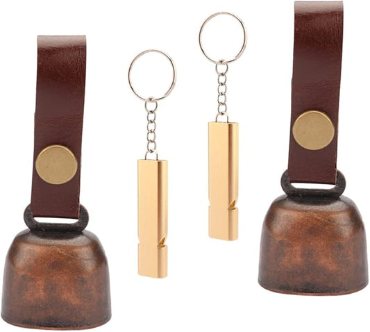 kcrygogo Loud Bear Bells with Leather Button Strap and Emergency Whistle for Survival, Hiking, Biking, Fishing, Climbingï¼?sets