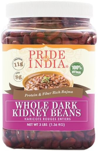 Pride Of India - PACK of 6 - Indian Whole Dark Kidney Beans - Protein & Fiber Rich Rajma, 3 Pound Jar
