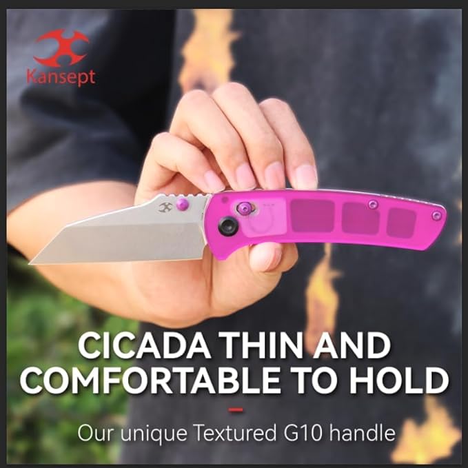 KANSEPT Main Street Pocket Folding Knife, 3.36''Stonewashed 154CM Sharp Blade, Purple Acrylic Handle with Axis Lock and Thumb Stud, Perfect Clip for Camping Hiking Fishing Gift Everyday Carry T1015v10