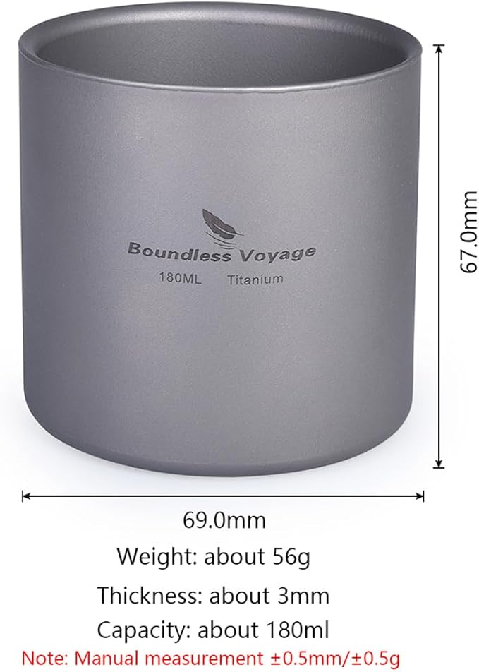Boundless Voyage 3 in 1 Double Walled Titanium Cup Heat Resistant Mini Tea Drink Cup Outdoor Camping Mug Coffee Cups Camping Accessories Ti15153B