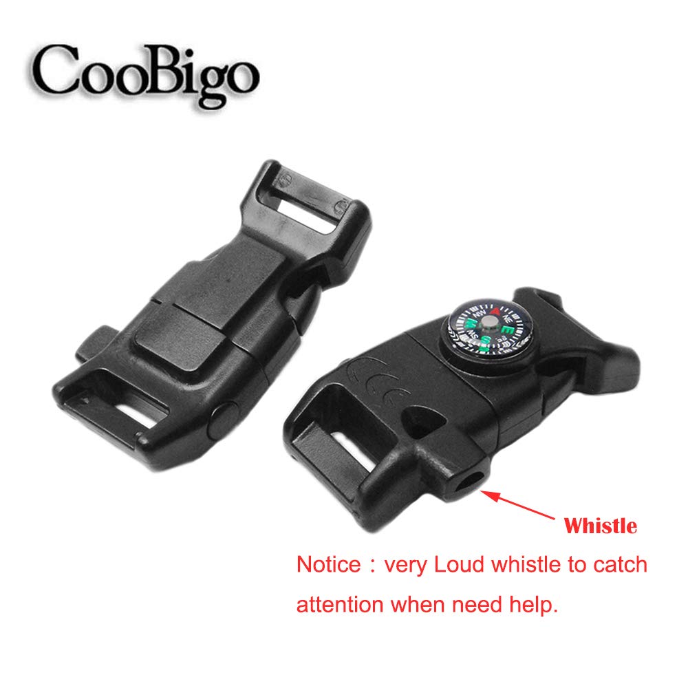 12pcs Pack Mix Colors 5/8" Compass Flint Scraper Fire Starter Whistle Buckle Plastic Paracord