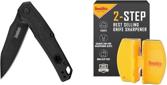 Kershaw 2.75" Tactical Pocket Knife Bundle with Smith's 2-Step Knife Sharpener for Fillet, Pocket, Hunting Knives