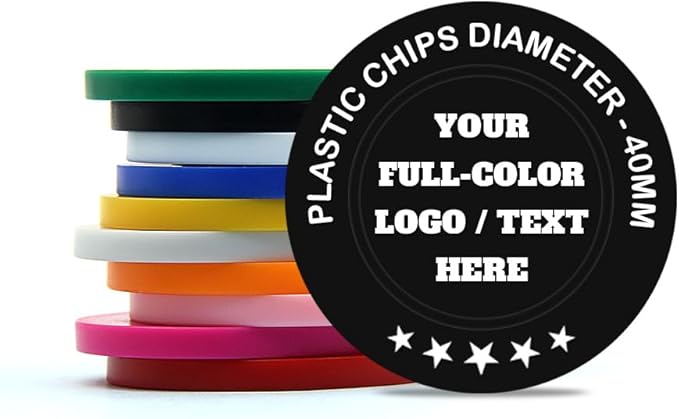 500 Custom Poker Chips Plastic Tokens,40mm/1.57in Diameter,Imprint Full-Color with Your Logo,Text or Images for Drink Bar,Wedding,Event,Company Advertise