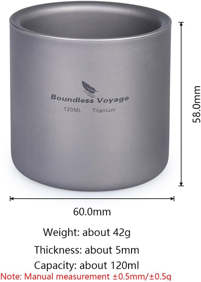 Boundless Voyage 3 in 1 Double Walled Titanium Cup Heat Resistant Mini Tea Drink Cup Outdoor Camping Mug Coffee Cups Camping Accessories Ti15152B