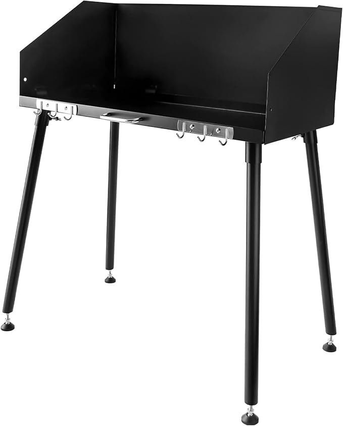Carbon Steel Camp Cooking Table, Dutch Oven Table with Three-Sided Windscreen and Four Legs for Grill Travel Outdoor Picnic,Beach,BBQ,Backyards,30x16