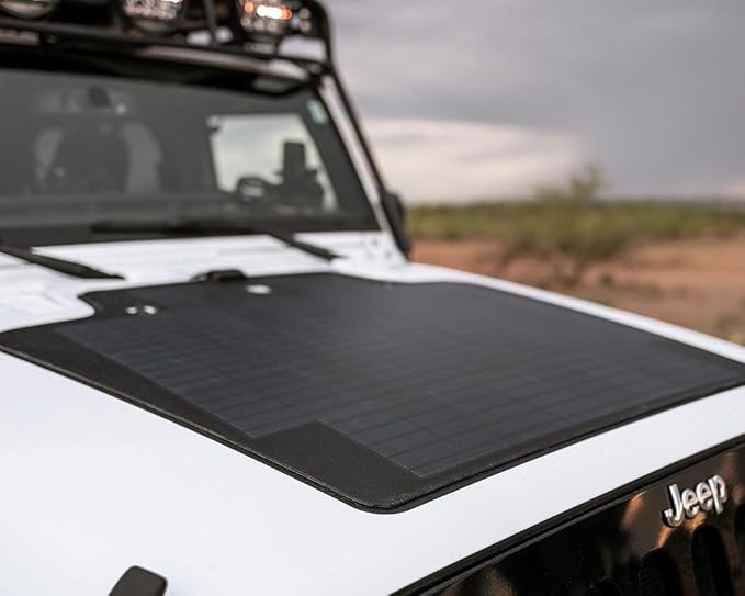 Lensun 105W 12V Hood Flexible Solar Panel for Jeep Wrangler JK (2007-2018) - Off Grid Solar Power for Offroading/Overlanding/Camping