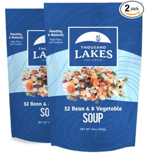 Thousand Lakes 32 Bean and 8 Vegetable Dry Soup Mix - 2-pack 16 ounces (2 pounds total) | Low Sodium | No Fat | High Fiber | 40+ Servings | Vegan