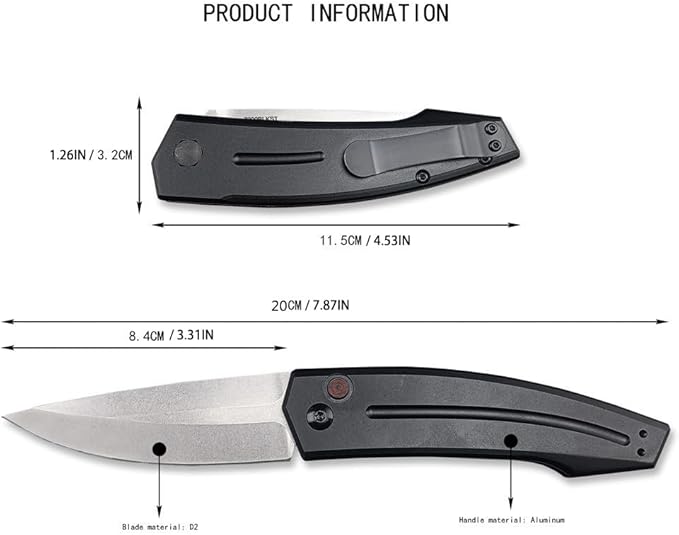 3.31'' D2 Steel Blade Aluminum Handles Speed Safe Botton Fast Opening Folding Knife with Pocket Clip, Camping EDC Tools, Survival Knives, Christmas Gift for Men and Women (White Full Blade)