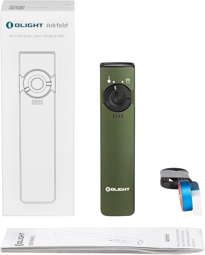 OLIGHT Arkfeld EDC Flat Flashlight, 1000 Lumens White LED Light with Green Beam Combo, Power by Rechargeable Built-in Battery for Outdoors, Emergency, Work (OD Green CW)