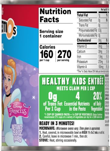 SpaghettiOs Original Disney Princess Shapes Canned Pasta, Healthy Snack for Kids and Adults, 15.8 OZ Can (Pack of 2)