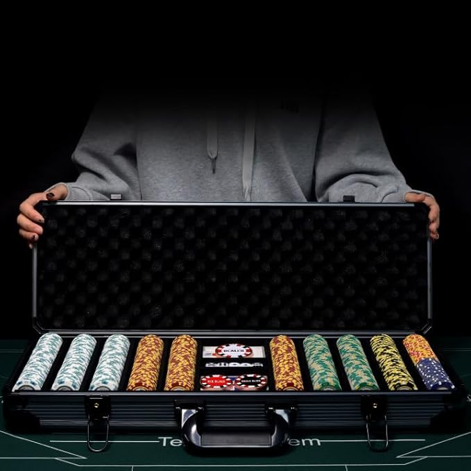 14g Clay Poker Chips Set, 500 Poker Chips, 39mm, with High-end Aluminum Carrying Case/2 Decks of Plastic Playing Cards/Dealer Button, for Poker Games, Blackjack, Texas Hold'em