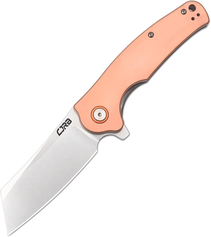 CJRB Crag Folding Pocket Knife, 3.43" D2 Steel Blade Copper Handle EDC Knife with Pocket Clip for Men Women Camping Survival Hiking, Stone Wash (J1904)