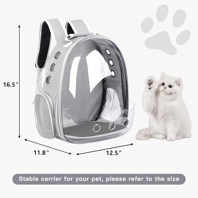Pet Backpack Carrier with Harness Backpack for Cats, Small Dogs, Bunnies etc with Harness Included, Pet Carrier for Traveling, Walking, Hiking and Outdoor Activities (Grey)