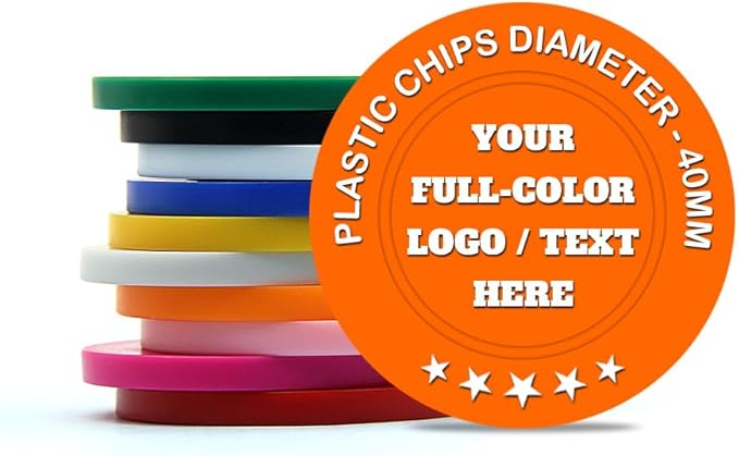 500 Custom Poker Chips Plastic Tokens,40mm/1.57in Diameter,Imprint Full-Color with Your Logo,Text or Images for Drink Bar,Wedding,Event,Company Advertise