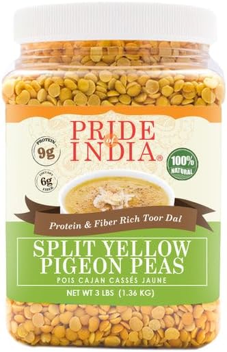 Pride Of India - PACK of 6 - Indian Split Yellow Pigeon Peas - Protein & Fiber Rich Toor (Arahar) Dal, 3 Pound Jar
